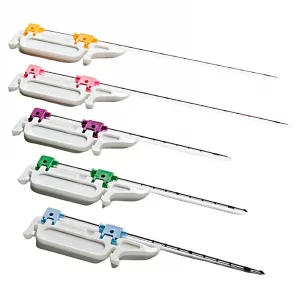Aguja tipo Tru-cut para biopsia de tejidos blandos.